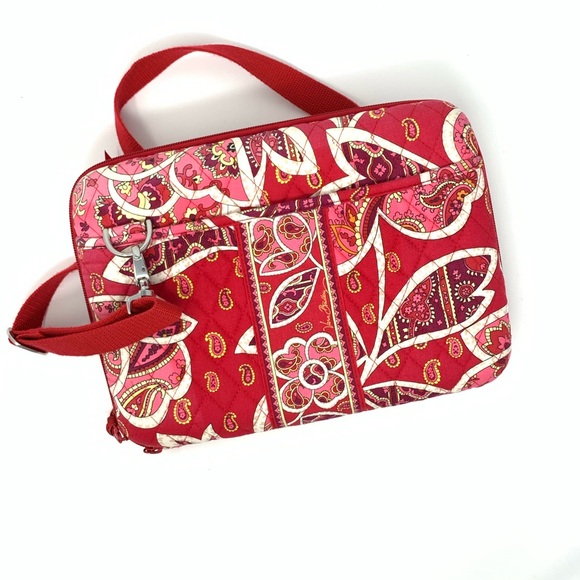 Vera Bradley IPad Crossbody Bag Red White Paisley - Picture 5 of 7
